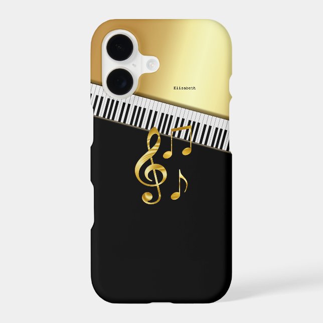 Elegant Modern Black Gold Music Notes,Piano Keys (Verso)