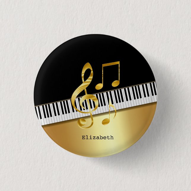 Elegant Modern Black Gold Music Notes,Piano Keys   1 Inch Round Button (Front)