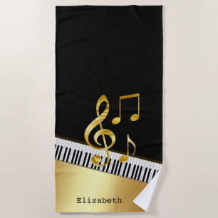 Elegant Modern Black Gold Music Notes,Piano Keys   Beach Towel