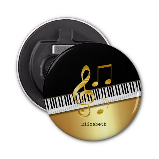 Elegant Modern Black Gold Music Notes,Piano Keys   Bottle Opener (Front)