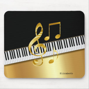 Elegant Modern Black Gold Music Notes,Piano Keys Mouse Pad