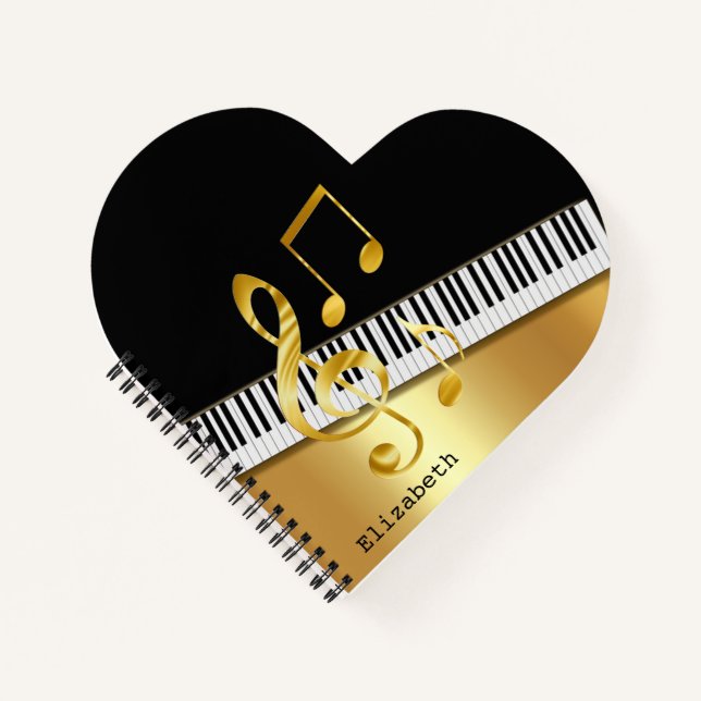 Elegant Modern Black Gold Music Notes,Piano Keys  Notebook (Front)