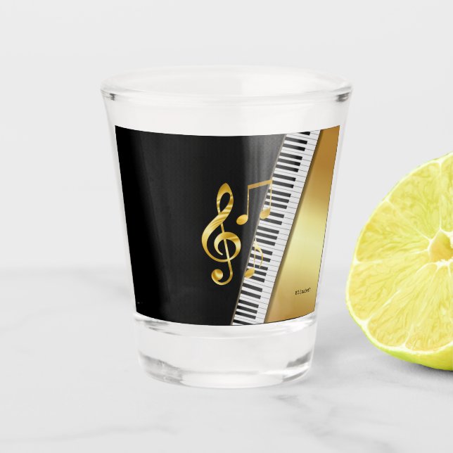 Elegant Modern Black Gold Music Notes,Piano Keys Shot Glass (Front)