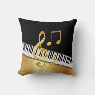 Elegant Modern Black Gold Music Notes,Piano Keys  Throw Pillow