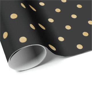 Elegant Modern Black Gold Polka Dots Pattern Wrapping Paper
