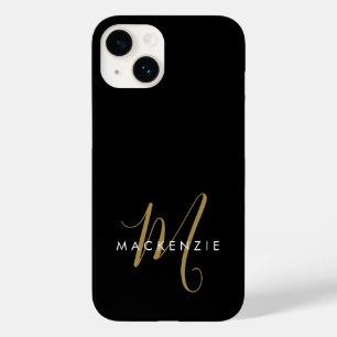 Elegant Modern Black Gold Script Monogram Case-Mate iPhone 14 Case