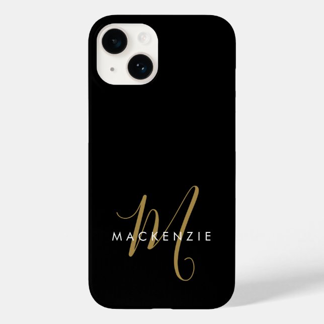 Elegant Modern Black Gold Script Monogram Case-Mate iPhone Case (Back)