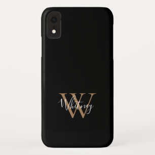 Elegant Modern Black Gold Script Monogram Name    iPhone XR Case