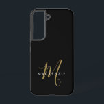 Elegant Modern Black Gold Script Monogram Samsung Galaxy Case<br><div class="desc">Elegant Modern Black Gold Script Monogram Phone Case.  An elegant gold script monogram combined with a clean white san-serif font makes for a contemporary look.</div>
