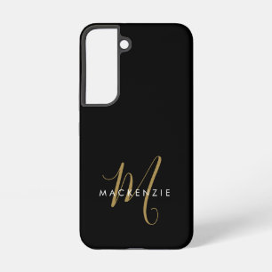 Elegant Modern Black Gold Script Monogram Samsung Galaxy Case