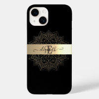Elegant Modern Black Gold  Stripe Floral Mandala  