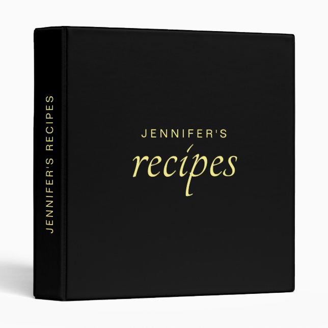 Elegant Modern Black Gold Template Best Recipe Binder (Front/Spine)