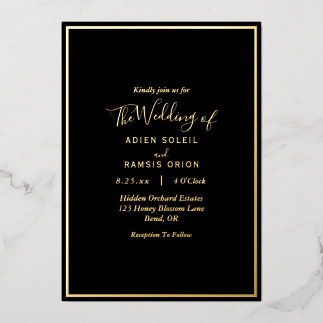 Elegant Modern Black Gold Wedding Foil Invitation (Front)