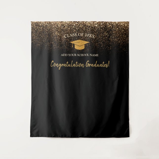 Elegant Modern Black Graduation Photo Backdrop Tapestry (Front)
