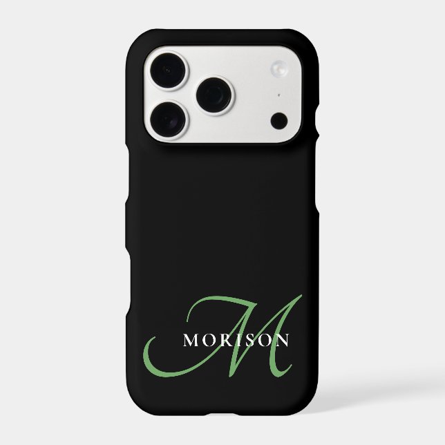 Elegant Modern Black Green Script Monogram (Back)