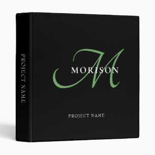 Elegant Modern Black Green Script Monogram Binder