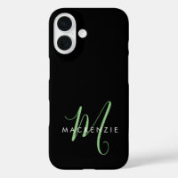 Elegant Modern Black Green Script Monogram