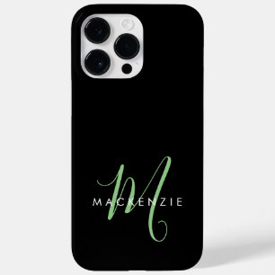 Elegant Modern Black Green Script Monogram Case-Mate iPhone 14 Pro Max Case
