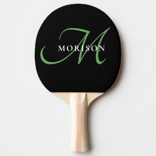 Elegant Modern Black Green Script Monogram Ping Pong Paddle
