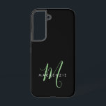 Elegant Modern Black Green Script Monogram Samsung Galaxy Case<br><div class="desc">Elegant Modern Black Green Script Monogram Phone Case.  An elegant green script monogram combined with a clean white san-serif font makes for a contemporary look.</div>