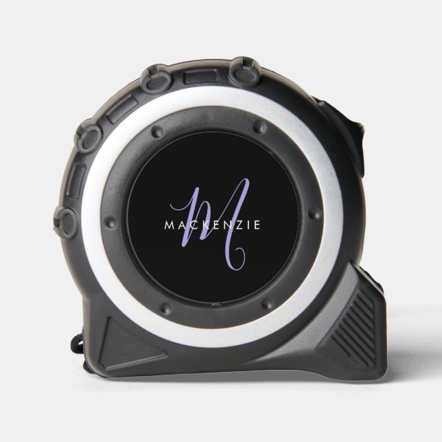 Elegant Modern Black Lavender Script Monogram 1 (Front)