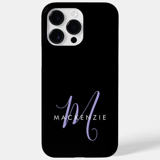 Elegant Modern Black Lavender Script Monogram Case-Mate iPhone Case (Back)