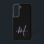 Elegant Modern Black Lavender Script Monogram Samsung Galaxy Case<br><div class="desc">Elegant Modern Black Lavender Script Monogram Phone Case.  An elegant Lavender script monogram combined with a clean white san-serif font makes for a contemporary look.</div>
