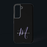 Elegant Modern Black Lavender Script Monogram Samsung Galaxy Case<br><div class="desc">Elegant Modern Black Lavender Script Monogram Phone Case. An elegant Lavender script monogram combined with a clean white san-serif font makes for a contemporary look.</div>