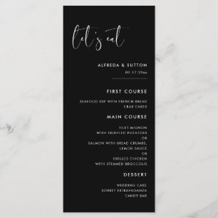 Elegant & modern black Let's eat wedding Menu