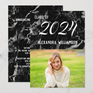 Elegant Modern Black Marble Photo Graduation Invitation