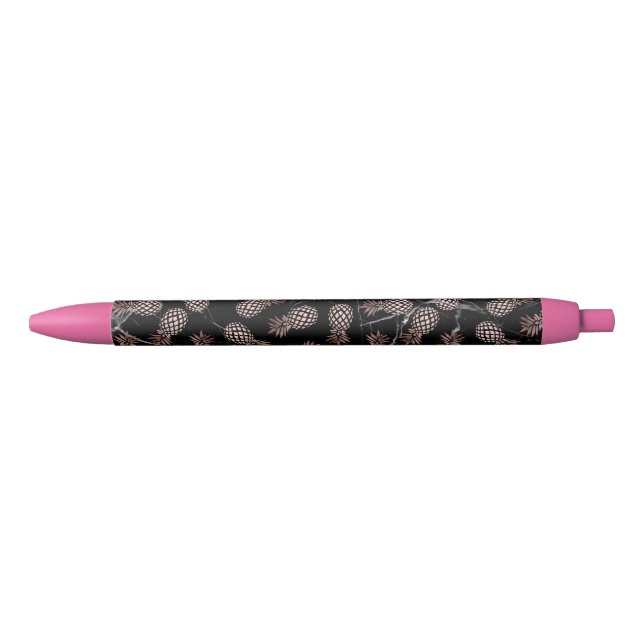 elegant modern black marble rose gold pineapple black ink pen (Front)
