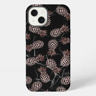 elegant modern black marble rose gold pineapple iPhone 13 case