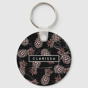 elegant modern black marble rose gold pineapple keychain