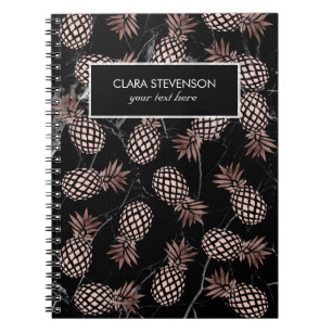 elegant modern black marble rose gold pineapple notebook