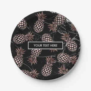elegant modern black marble rose gold pineapple paper plate
