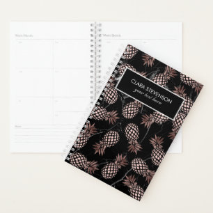 elegant modern black marble rose gold pineapple planner