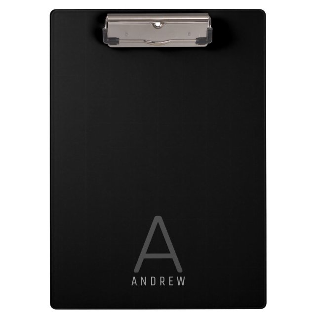 Elegant Modern Black Personalized Name Clipboard (Front)