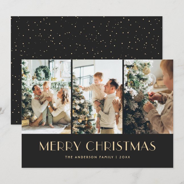 Elegant Modern Black Photo Collage Christmas Cards (Front/Back)