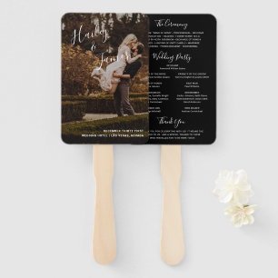 Elegant Modern Black Photo Wedding Program Hand Fan