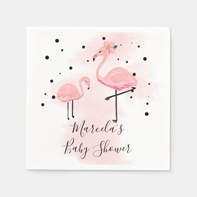 Elegant Modern Black & Pink Flamingo Baby Shower Napkin (Front)