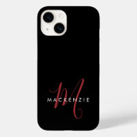 Elegant Modern Black Red Script Monogram