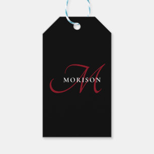 Elegant Modern Black Red Script Monogram Gift Tags