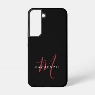 Elegant Modern Black Red Script Monogram Samsung Galaxy Case