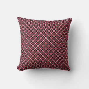 Elegant modern black red white chequered throw pillow