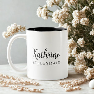 Elegant modern black script bridesmaid proposal  Two-Tone coffee mug