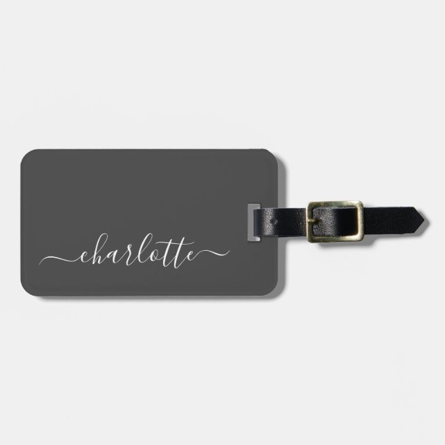 Elegant Modern Black Script Name Personalized Luggage Tag (Front Horizontal)