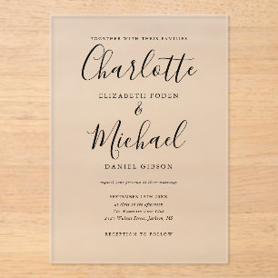 Elegant Modern Black Signature Script Wedding Acrylic Invitations