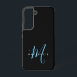 Elegant Modern Black Sky Blue Script Monogram Samsung Galaxy Case<br><div class="desc">Elegant Modern Black Sky Blue Script Monogram Phone Case. An elegant sky blue script monogram combined with a clean white san-serif font makes for a contemporary look.</div>