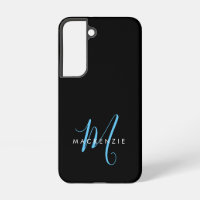 Elegant Modern Black Sky Blue Script Monogram