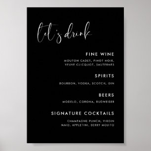 Elegant & Modern Black wedding Bar menu Poster